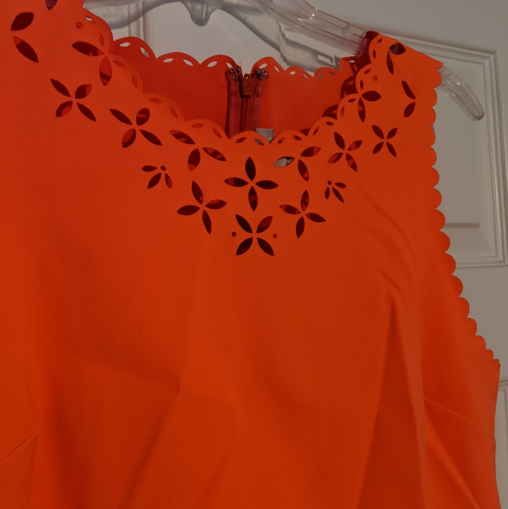 J. Crew Orange Laser-Cut Scallop Neckline Dress
